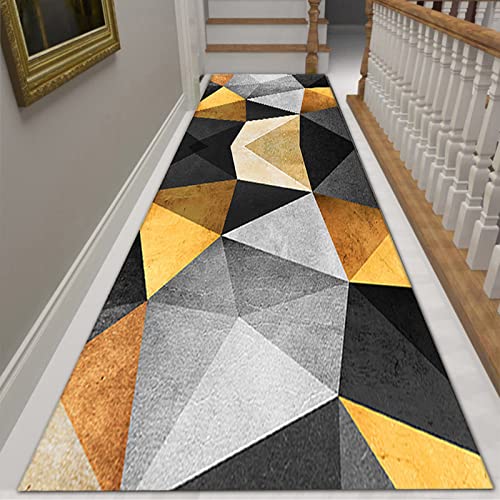HYEYXKK Flur Teppich Läufer Geometrie Gelb Schwarz Grau rutschfeste Lange Läufer Teppiche für Korridor Treppe Durchgang, Breite 60cm 70cm 80cm 100cm Teppich (Size : 60x150cm) von HYEYXKK