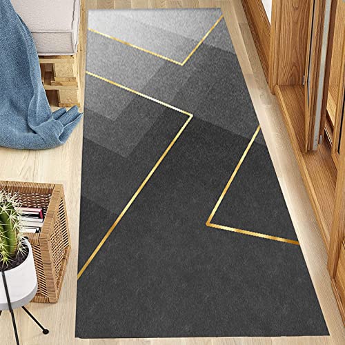 HYEYXKK Teppichläufer Schwarz Grau und Gold Streifen Lang 100cm 1, 5m 2m 250cm 300cm 4m 5m 6m, Läufer Teppich für Küchenhalle Treppenvorleger, waschbare Bodenmatte (Size : 80x300cm) von HYEYXKK