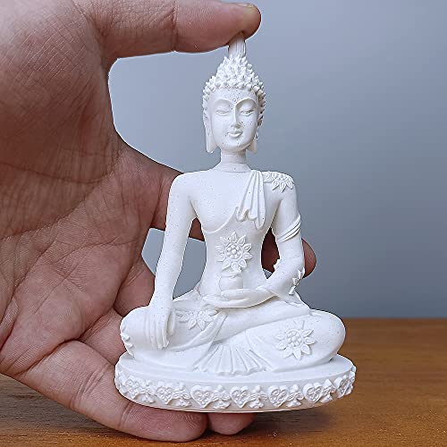 HYFAN Mini Kleine Meditations-Buddha-Statue, harmonische Yoga-Figur, Sammlerstück, Handwerk, Feng Shui-Skulptur, Dekor für Zuhause, Büro, Regal, Desktop (Weiß 2) von HYFAN