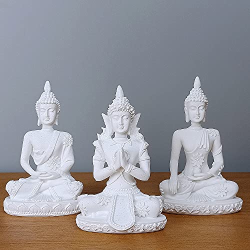 HYFAN Kleine Meditations-Buddha-Statue, harmonische Yoga-Figur, Sammlerstück, Handwerk, Feng Shui-Skulptur, Dekoration für Zuhause, Büro, Regal, Schreibtisch (weiß, 3 Stück) von HYFAN