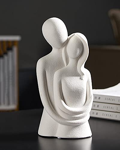 HYFAN Liebesstatue Umarmungspaar Keramik Dekor Romantische Ornament Figur Geschenk Bedeutungsvolle Skulptur für Schlafzimmer Home Office Regal Desktop Dekoration (Weiß) von HYFAN