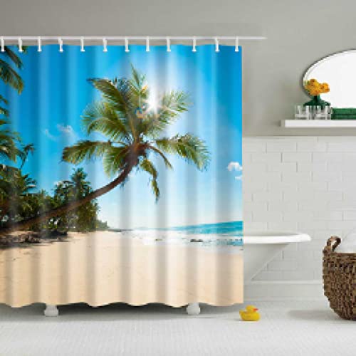 1 STÜCK Grüne Tropische Pflanzen Duschvorhänge für Badezimmer Polyester Seaworld Duschvorhang Druckvorhang Strand Duschvorhänge 90x190cm/WxH von HYFBH