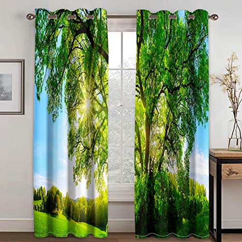 2 Panel-Fenstervorhänge, Frühling und Herbst, Wald, Bäume, Blätter, Landschaft, Vorhänge, Wohnzimmer, Schlafzimmer, Heimdekoration, Vorhänge BxH/2x140x225cm gardinen kinderzimmer von HYFBH