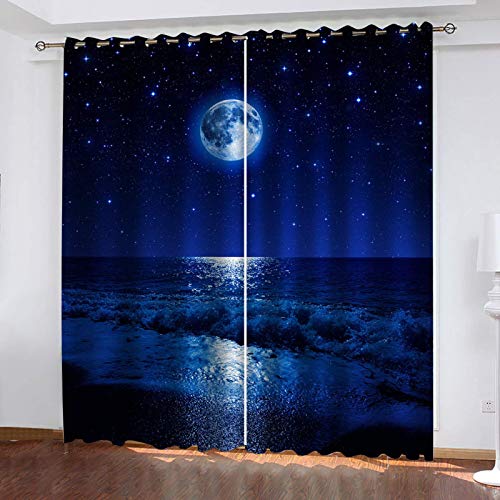 3D Druck Nacht Mond Meer Landschaft Malerei Fenster Vorhänge Wohnzimmer Küche Vorhänge Indoor Hause Dekoration Vorhänge Vorhänge WxH/2x100x170cm ösen gardinen von HYFBH