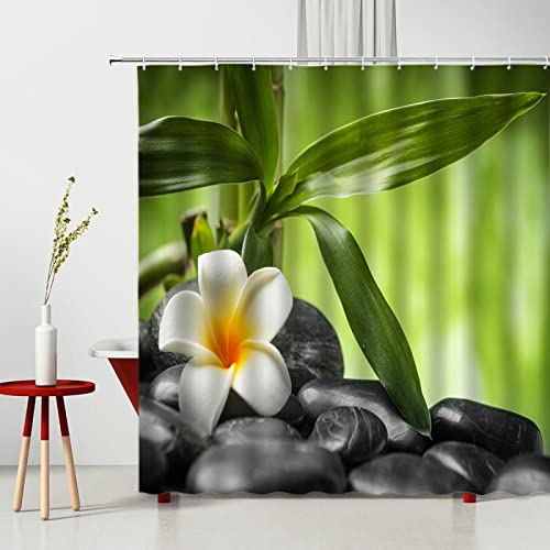 3D-Gedruckter Orchideen-Zen-Stein-Duschvorhang, Kerze, Landschaft, Stoff, wasserdicht, Polyester, Badvorhang, Badezimmerzubehör, Heimdekoration 80x200cm/WxH von HYFBH