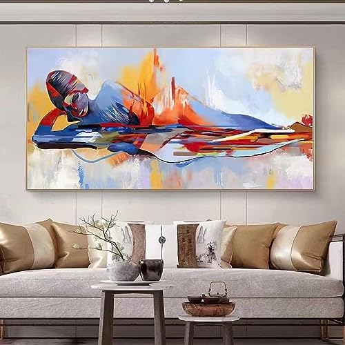 Abstrakte Figur Aquarell Leinwand Poster Frauen Kunst Bilder für Wohnzimmer Dekor Wandbild Moderne Körperkunst Gemälde Bild 65 x 130 cm (26 x 51 Zoll) Innenrahmen von HYFBH
