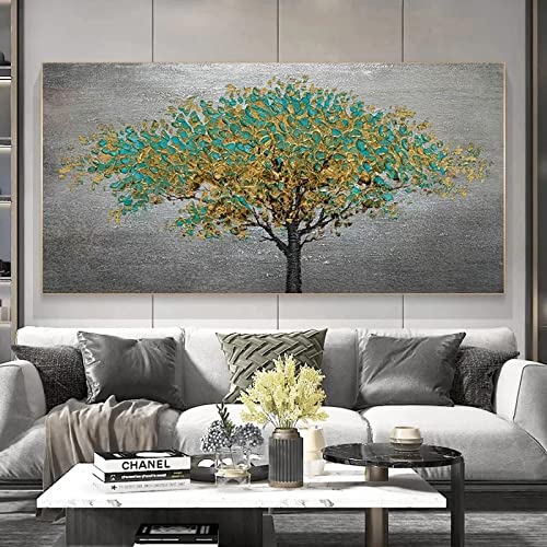 Abstraktes Baum-Gold-Leinwandposter Großes graues Baum-Ölgemälde-Landschaftsbaum-Leinwand-Wandkunst für Wohnzimmer-Dekoration 75x150cm(30x59in) mit Rahmen von HYFBH