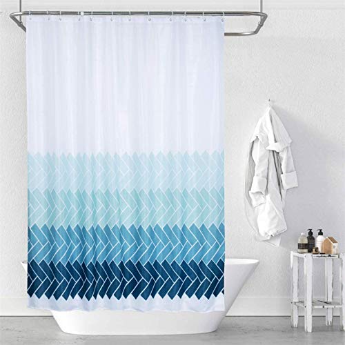 Blauer Badezimmervorhang, wasserdichter Vorhang für Badezimmer, gestreifte Badezimmerdekoration, 3D-Duschvorhang für Badezimmer mit 12 Haken 80x190cm/BxH von HYFBH