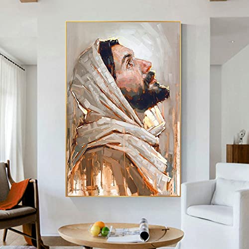 Christian Leader Jesus Charakter Kunst Leinwand Poster und Drucke Religiöse Kirche Wandkunst Bilder für Zuhause Wanddekoration 100x140cm/39x55inch mit Goldrahmen von HYFBH