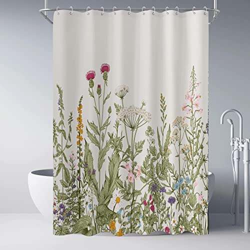 Extra Langer Duschvorhang für Badezimmer, Blumen-Duschvorhang mit 12 Haken, Stoff-Duschvorhang, Blumen-Duschvorhang 180 x 210 cm (70,87 x 82,68 Zoll) von HYFBH