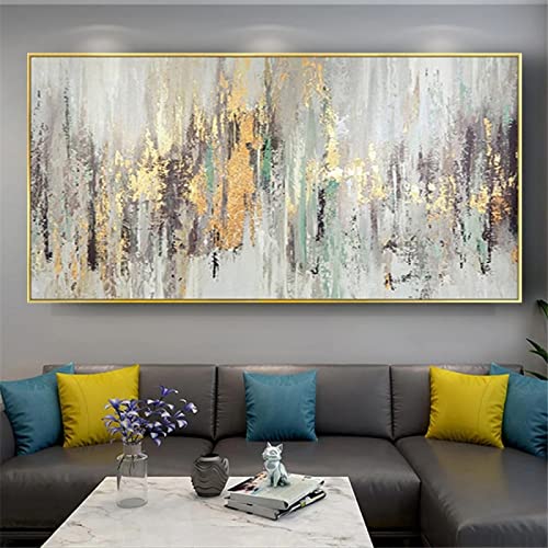 Gedruckte große Wandkunst Abstraktes brillantes Gold-Ölgemälde Moderne Gemälde auf Leinwand Home Office Wanddekoration Bilder 50 x 105 cm (20 x 41 Zoll) mit Rahmen von HYFBH