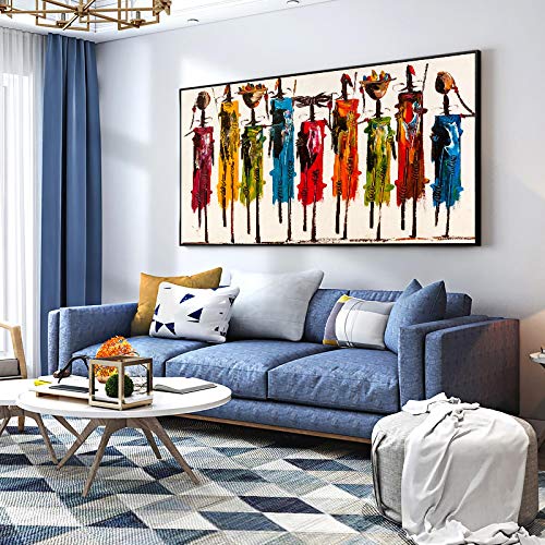 Große schwarz gerahmte moderne Kunst bunte abstrakte Afrika Frau Bilder Leinwand Gemälde Wandkunst für Wohnzimmer Wohnkultur 70x145cm/28x57inch schwarzer Rahmen Große schwarz gerahmte moderne Kunst bunte abstrakte Afrika Frau Bilder Leinwand Gemälde Wandkunst für Wohnzimmer Wohnkultur 70x145cm/28x57inch schwarzer Rahmen von HYFBH