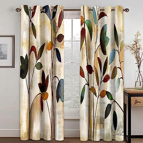 HYFBH 2 Paneele Verdunkelungsvorhänge, Retro-Stil, Blätter- und Blumen-Serie, Sonnenschutzvorhänge, Raumdekoration, Digitaldruck-Vorhang BxH/2x100x150cm blickdichter Vorhang HYFBH 2 Paneele Verdunkelungsvorhänge, Retro-Stil, Blätter- und Blumen-Serie, Sonnenschutzvorhänge, Raumdekoration, Digitaldruck-Vorhang BxH/2x100x150cm blickdichter Vorhang von HYFBH