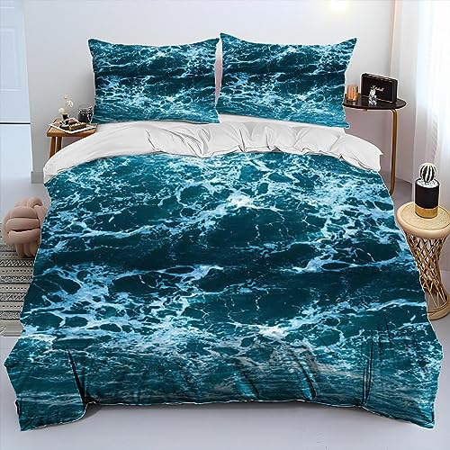 HYFBH 3D Ozean Meerwasser Strand Meer Wasser Tröster Bettwäsche Set, Bettbezug Bett Set Bettbezug Kissenbezug, King Queen Size Bettwäsche Set 200x220cm Bettbezug von HYFBH