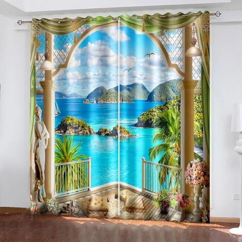 HYFBH 3D-gedruckte Verdunkelungsvorhänge, natürliche Landschaft, Kokosnuss, Möwe, Strand, Meer, Schattierung, Verdunkelungsfenstervorhang für Schlafzimmerdekoration WxH/2x28x83inch vorhänge HYFBH 3D-gedruckte Verdunkelungsvorhänge, natürliche Landschaft, Kokosnuss, Möwe, Strand, Meer, Schattierung, Verdunkelungsfenstervorhang für Schlafzimmerdekoration WxH/2x28x83inch vorhänge von HYFBH