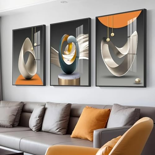 HYFBH 3er-Set, gerahmt, moderne geometrische Wandkunst, Leinwanddrucke, luxuriöse abstrakte Kunstwerke, Gemälde, Bilder für Wohnzimmer, 50x75cm(20x30 Zoll) x3 mit Rahmen von HYFBH