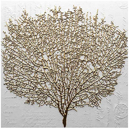 HYFBH Abstrakter goldener Baum Kunstwerk Flachdruck Leinwand Poster Moderne Wandkunst Raumdekoration Malerei Skandinavische Wohnkultur 80x80cm (31,5x31,5 Zoll) Kein Rahmen von HYFBH