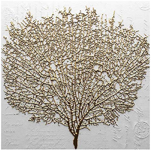 HYFBH Abstrakter goldener Baum Kunstwerk Flachdruck Leinwand Poster Moderne Wandkunst Raumdekoration Malerei Skandinavische Wohnkultur 80x80cm (31,5x31,5 Zoll) Kein Rahmen von HYFBH