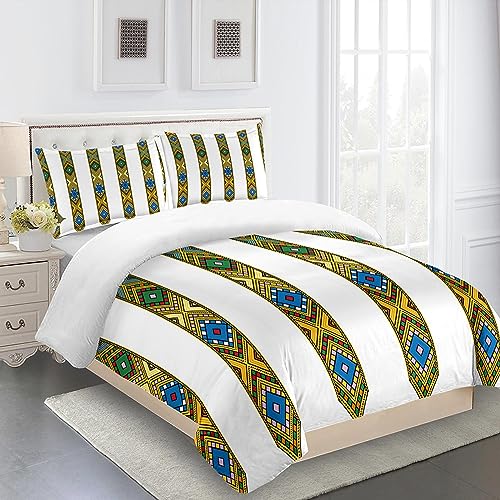 HYFBH Bedrucktes Bettbezug-Set, luxuriöses europäisches Bett im böhmischen Stil, 3-teiliges Set, Bettwäsche im marokkanischen Stil, Bettbezug und Kissenbezüge 180x200cm von HYFBH