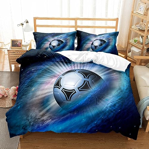 HYFBH Bettbezug-Set, 3-teiliges Bettwäsche-Set, 3D-Fußball-Bettwäsche-Set, King-Size-Bett, Doppelbett, Doppelbett, Einzelbett, Bettdeckenbezug-Set, 160 x 210 cm, Bettbezug von HYFBH