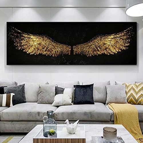 HYFBH Engelsflügel Wandkunst Leinwand Malerei Poster und Drucke Abstrakte Vintage Engelsflügel Bilder für Wohnzimmer Heimdekoration 60x180cm(24x71in) mit Rahmen von HYFBH