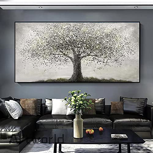 HYFBH Extra großes Gemälde, Original, abstraktes Baum-Ölgemälde, modernes Wandkunstbild, Bild, Leinwand, Poster für Wohnzimmer, Heimdekoration, 90 x 190 cm/35 x 75 Zoll mit schwarzem Rahmen von HYFBH