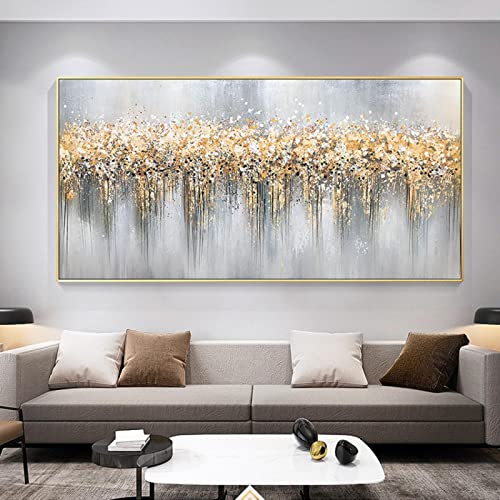 HYFBH Feuerwerk Design Schöne Landschaft Wandmalerei abstraktes hängendes Bild gemaltes Ölgemälde auf Leinwand für Wohnzimmer 70x144cm/28x57inch mit Goldrahmen von HYFBH