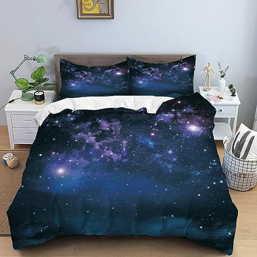 HYFBH Galaxy-Bettbezug-Set für Teenager und Kinder, luxuriöses dunkelblaues Sternenhimmel-Bettwäsche-Set mit Kissenbezug, weiche Mikrofaser-Design-Bettwäsche, 160 x 220 cm. Bettbezug von HYFBH