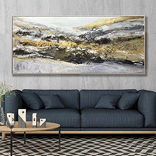 HYFBH Große abstrakte Gemälde auf Leinwand gedruckt, bunte Poster und Drucke, Wandkunst für Wohnzimmer, moderne Heimdekoration, 100 x 200 cm/39 x 79 Zoll, mit Rahmen von HYFBH