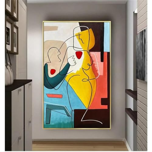 HYFBH Große abstrakte Leinwand-Wandkunst, abstrakte Farbstruktur, Leinwand-Poster, Druck, Heim-Schlafzimmer-Wohnzimmer-Dekoration, 80x140cm/32x55in mit Rahmen von HYFBH