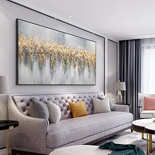 HYFBH Große gerahmte Bilder, goldene abstrakte Leinwandmalerei, moderne Wandkunst, Heimdekoration, Gemälde für Wohnzimmer, Kunstwerk, Dekor, 65 x 130 cm/26 x 52 Zoll mit Rahmen von HYFBH