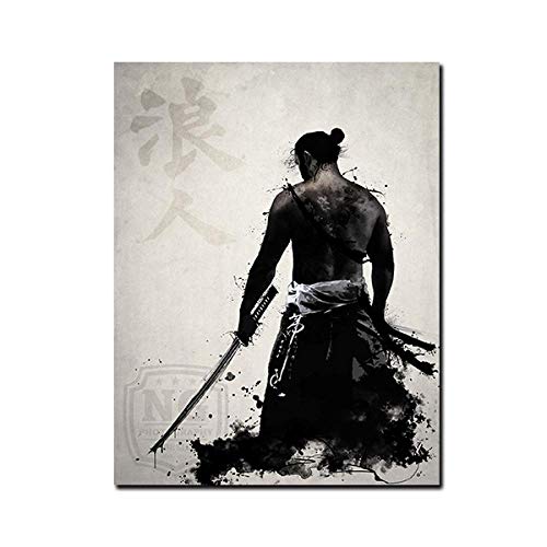 HYFBH Leinwand Kunstdruck Samurai Japan Wandkunst Leinwand Malerei Poster und Drucke Wandbilder für Wohnzimmer Dekor Kunstwerk 16"x 24" (40x60cm) Rahmen von HYFBH