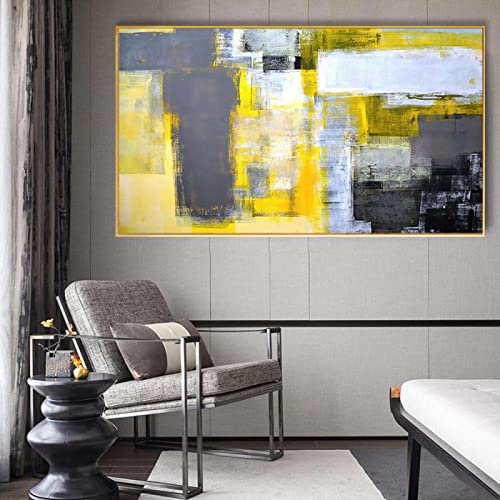 HYFBH Moderne Wandkunst Abstrakte Gemälde Gelb Grau und Weiß Leinwand Gemälde Drucke Poster für Wohnzimmer Dekoration Bilder 90x150cm/35x59inch mit Goldrahmen HYFBH Moderne Wandkunst Abstrakte Gemälde Gelb Grau und Weiß Leinwand Gemälde Drucke Poster für Wohnzimmer Dekoration Bilder 90x150cm/35x59inch mit Goldrahmen von HYFBH