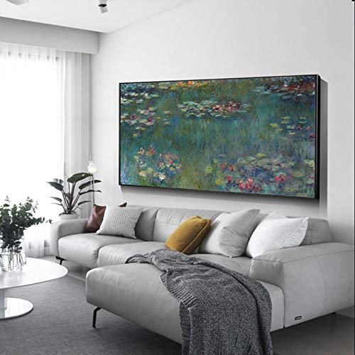 HYFBH Monet-Seerosen-Gemälde, Reproduktion an der Wand, impressionistische Blumen, berühmte dekorative Bilder für das Wohnzimmer, 65 x 130 cm (26 x 51 Zoll), ungerahmt von HYFBH