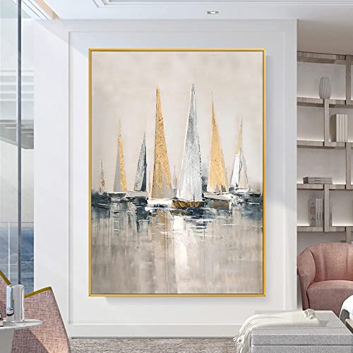 HYFBH Rahmenbilder, moderne abstrakte Ölgemälde, Segelboot auf dem Meer, auf Leinwand, hängende Gemälde, Wohnzimmer, Wandkunst, Dekor, 80 x 123 cm/31 x 48 Zoll, mit Rahmen HYFBH Rahmenbilder, moderne abstrakte Ölgemälde, Segelboot auf dem Meer, auf Leinwand, hängende Gemälde, Wohnzimmer, Wandkunst, Dekor, 80 x 123 cm/31 x 48 Zoll, mit Rahmen von HYFBH