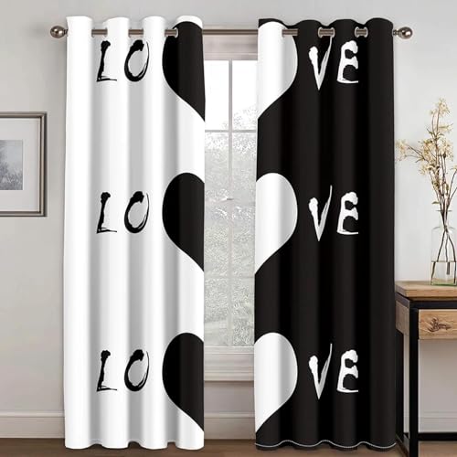 HYFBH Romantische Liebe Herz Schwarz Weiß Fenster Vorhänge Jalousien Für Wohnzimmer Kinder Schlafzimmer Badezimmer Küche Tür Wohnkultur BxH/2x135x290cm verdunkelungsvorhang von HYFBH