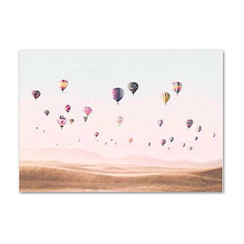 HYFBH Rosa heißluftballon Landschaft Leinwand Malerei Poster Wandkunst Bilder für Wohnzimmer Wohnkultur-70x90 cm Kein Rahmen von HYFBH