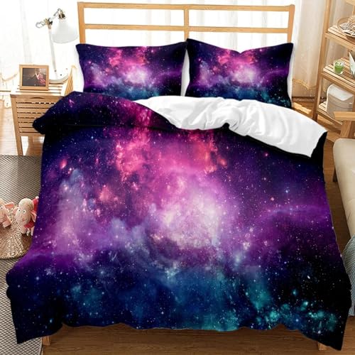 HYFBH Sternenhimmel-Bettbezug, staubige Gaswolke, Nebel und Sternhaufen, Weltraum, Polyester-Bettwäsche-Set, Doppelbett, Queen-Size-Bett, 140 x 200 cm von HYFBH