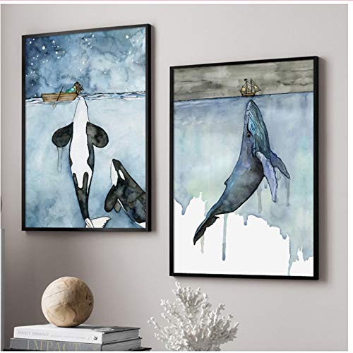 Leinwand Wandkunst Aquarell Wal Malerei Poster Und Drucke Wandbilder Für Wohnzimmer Decor-50x70 cm Kein Rahmen von HYFBH