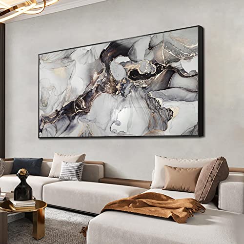 Moderne abstrakte schwarze goldene Luxusplakat-Marmor-Leinwand-Malerei-Druck-Bild-Tinte-nordische Wand-Kunst-Wohnzimmer-Dekoration 80x140cm/32x55inch mit schwarzem Rahmen von HYFBH