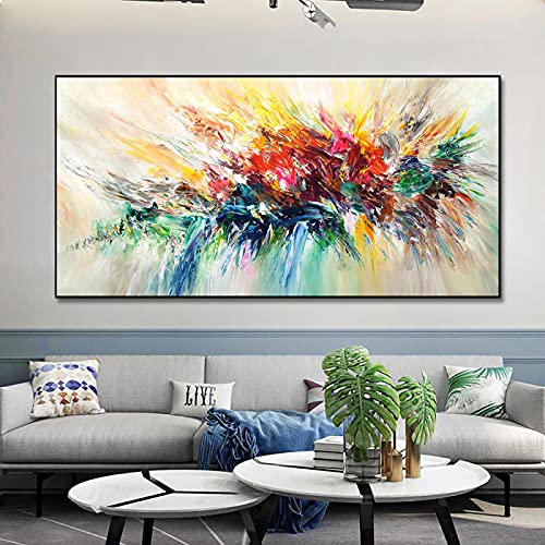 Schwarz gerahmte abstrakte Kunst bunte Bilder Home dekorative Leinwand Malerei Blumen Poster Wandkunst für Wohnzimmer Dekor 55 x 110 cm (22 x 43 Zoll) mit schwarzem Rahmen von HYFBH