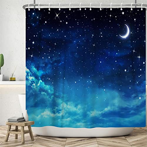 Star Night Universe Space Duschvorhänge, wasserdichter Polyester, romantischer Mondhimmel, Badezimmervorhang mit Haken, Heimdekoration 160x160cm/BxH von HYFBH