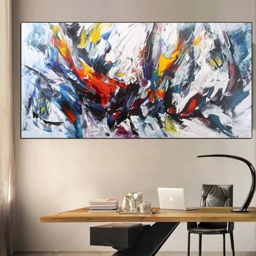 Übergroße Wandkunst, moderne abstrakte Kunst, Leinwandgemälde, Poster, bunter Druck, Wandbilder für Wohnzimmer, Heimdekoration, 95x190cm, mit schwarzem Rahmen Übergroße Wandkunst, moderne abstrakte Kunst, Leinwandgemälde, Poster, bunter Druck, Wandbilder für Wohnzimmer, Heimdekoration, 95x190cm, mit schwarzem Rahmen von HYFBH