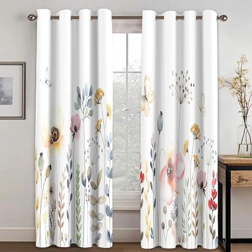 Verdunkelungsvorhänge für Schlafzimmer, 3D-Digitaldruck, Vorhang für die Küche, Kurze Fenstervorhänge, Blumen und Blumen, 2 Paneele, B x H: 2 x 117 x 228 cm von HYFBH