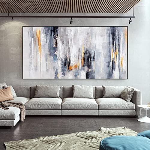 Wall Art Grey Contemporary Industrial Style Oil Painting Large Size Texture Modern Abstract Wall Art Canvas Painting Decor 75x150cm/30x59inch With Black Frame von HYFBH