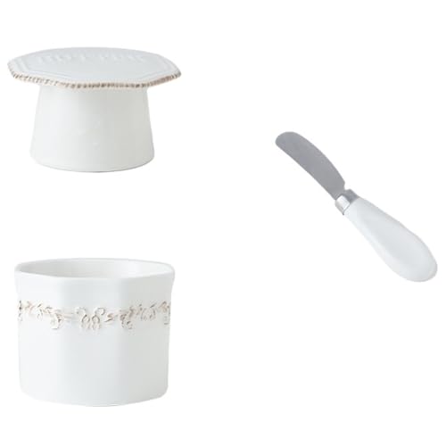 Butterdose Mit Deckel Buttertopf mit Deckel for die Küchenarbeitsplatte, weiche Keramik-Butterdose mit Messer, Käsebehälter mit Wasserlinie Fur Butter(WHITE) von HYFEUOKF