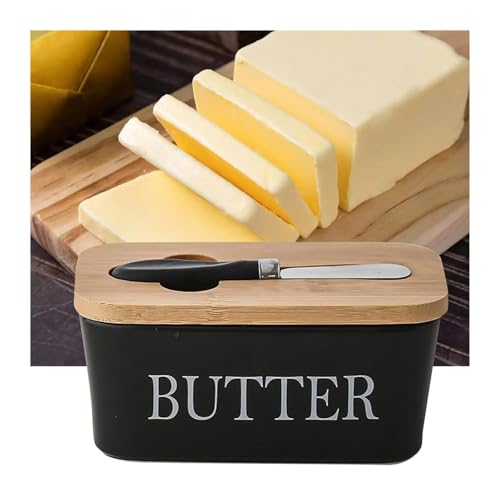 Butterdose Mit Deckel Käsebutter-Aufbewahrungsbox, Käsebox, Mehrzweck-Konservierungsbox, Keramik-Butterdose Fur Butter(Black Butter) von HYFEUOKF