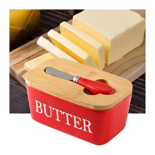 Butterdose Mit Deckel Käsebutter-Aufbewahrungsbox, Käsebox, Mehrzweck-Konservierungsbox, Keramik-Butterdose Fur Butter(Red Butter) von HYFEUOKF