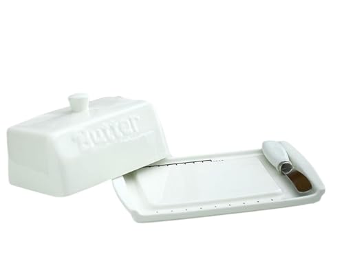 Butterdose Mit Deckel Keramik Butterdose mit Deckel Käsetabletts Butterbox Set mit Messer Butter Brot Käse Aufbewahrungsplatte Küchenzubehör Fur Butter(White) von HYFEUOKF