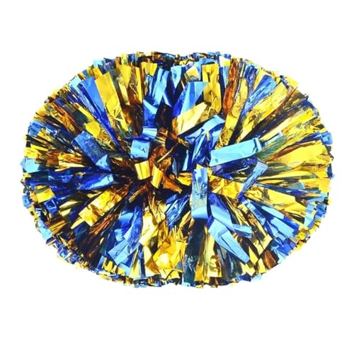 HYFEUOKF Cheerleader Bommel 2 Stück PET Cheerleader Pom Pom Girl Cheering Dance Decorator Cheerleading Pompon Pompons Baton Hhandle for Cheerleader(Blue add Gold,60g) von HYFEUOKF